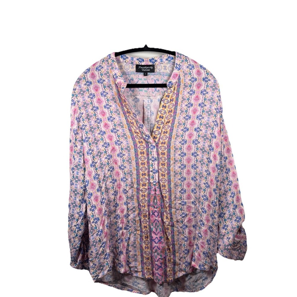 Feathers By Tolani Allyn Ikat Tunic Women's Size Medium Pink Bohochic Hippie Top